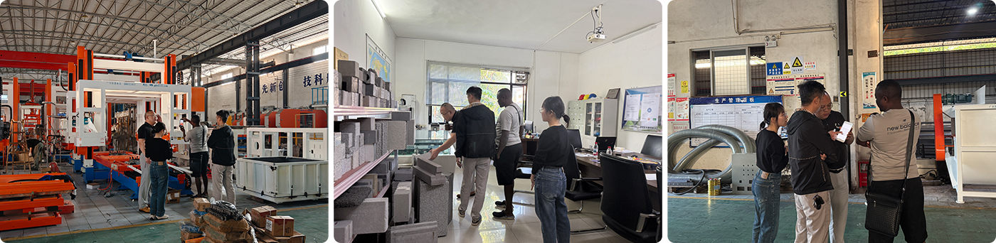 Customers in Burundi, Africa, inspect lightweight block production line.